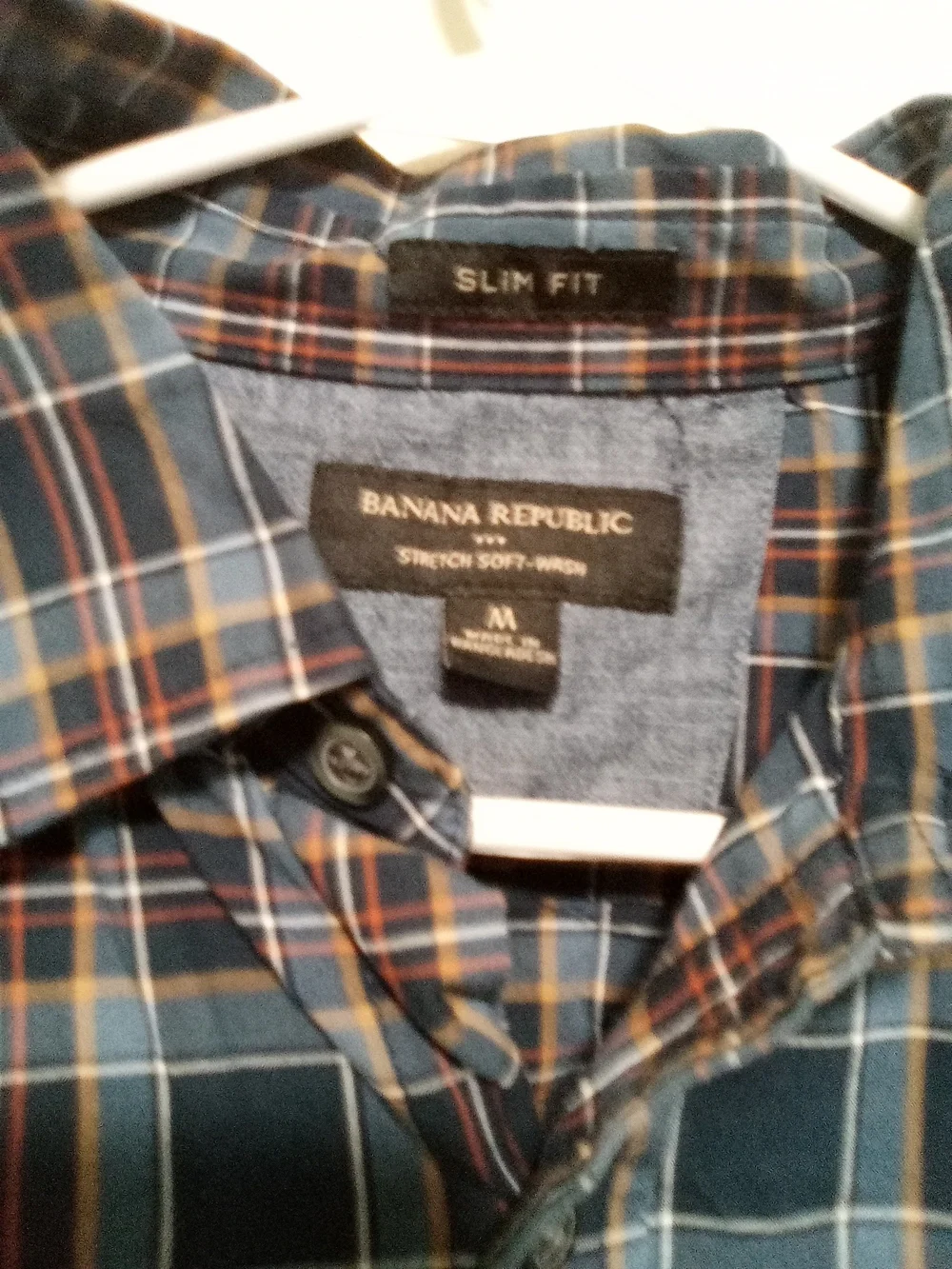 Banana Republic Navy and Brown Plaid Button-Down Shirt M A-12